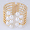 Fashion Women Simulated Pearl Open Design Bangle Hollow Irregular Bracelet