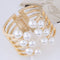 Fashion Women Simulated Pearl Open Design Bangle Hollow Irregular Bracelet