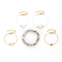 5 Pieces Vintage Trendy Love Tortoise Hollow Geometric Pineapple Shape Beads Ceramic Alloy Bracelet Set