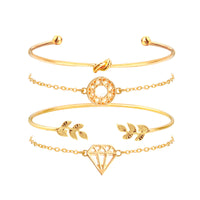 4Pcs/Set Fashion Women Leaf Diamond Circle Hollow Charm Bangle Bracelet Jewelry - Golden 4 Pcs/Set Mother‘s Day Gift for Women Mom Personalized Gift