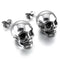 Mens Womens Stainless Steel Stud Earrings Silver Tone Black Skull Earrings