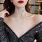 Wide Rhinestone Crystal Choker Necklace with Long Chain Pendant Diamond Necklace Bohemia Layered Wide Collar Tassel Y Necklace for Women Girls – Silver