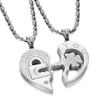 His & Hers Matching Set Necklace Pendants,Heart Shape, Lock & Key