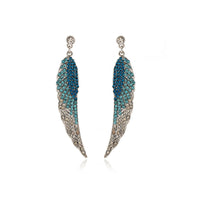 Exquisite Paved Rhinestone Feather Metal Dangle Earrings For Women Birthday Stone Punk Earrings