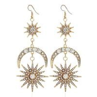 New 1 Pair Women Drop Earrings Crystal Moon Sun Vintage Dangle Earring Lady Girl Jewelry Gift