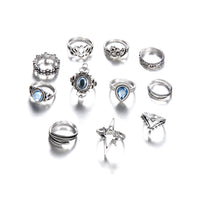 11pcs Women Fashion Ring Set Rhinestone Gem Leaf Leaf Butterfly Flower Butterfly Casual Retro Jewelry