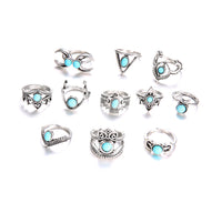 11-Piece Turquoise Ring Set for Women