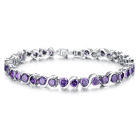 Beautiful Shining Green/Purple Birthstone Bracelet for Women,White Gold Plated,7.2''(18.5cm)