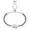 Fashion 18K White Gold Platted Copper Bracelet for Women, Adjustable from 6.29'' to 9.84'', Birthstone Black/Blue