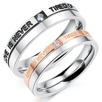 "love is never tired of waiting" rings for women men Titanium steel zircon black rose gold forever love couple ring pair