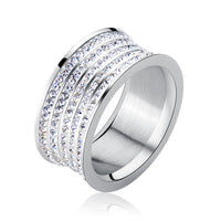 Gorgeous Stainless Steel White 5 Rows Lines Cz Cubic Zirconia Crystal Concave Band Ring 8mm Width US Size#7-11