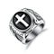 Stainless Steel Men Black Silver Christian Holy Cross Prayer Ring,Size 7-12