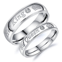 His Queen Her King Stainless Steel Couple Bands Ring with CZ Stone