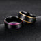 7mm Mens Wedding Bands Rainbow Rings Titanium Carbide Black Brushed Finish Blue Plated Edge Groove Wedding Band