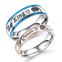 Fate Love Couples Wedding Engagement Bands for His Queen and Her King, Matching Ring Set, Stainless Steel Glass Crown, His and Hers Love Gift