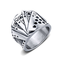 Royal Flush Ring Men's Poker Ring Vintage Playing Cards Ring for Men Punk Magician Jewelry Gift Perfect Father's Day Accessories