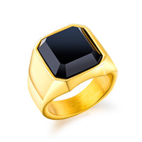 Men's Rings Stainless Steel Glass Stone Gold / Steel / Black Rings, Casual Fashion Rings