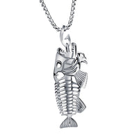 316L Stainless Steel Punk Bass Fishing Fish Bones Pendant Necklace 24Inch for Men