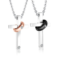 His & Hers Matching Set Necklace Pendants,Couple Pendants,Cross+Ring