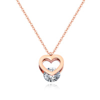 410mm+50mm Stainless Steel Necklace for Women/lady/Young Girl,18K Rose Gold Platted with Zircon,Heart