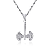 Viking Labrys Double Edged Battle Axe Ax Pewter Pendant Stainless Steel Necklace