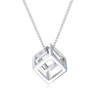 Men's Stainless Steel Simple Square Hollow Cube Charm Pendant Minimalist Couple Necklace