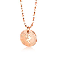 Titanium Steel Female Necklace Gift for Women Birthday Gift, rose gold platted,queen elizabeth coin