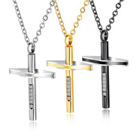 Stainless Steel with Cubic Zirconia Pendant Necklace for Mens Boys Cool Religious Pendant with 550mm Chain,Cross