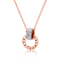 Titanium Steel Female Necklace With Cubic Zirconia Gift for Women Birthday Gift, Rose Gold Platted,Double Circles