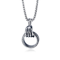 Fashion Titanium Steel Men Skeleton Hand Necklace for Men