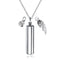 Cylinder Capsule Secret Message Vial Cremation Ash Urn Necklace in Stainless Steel Stash Locket Wing and Crystal Dangle Necklace