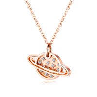 Women / Girls Planet Necklace Pendant Stainless Steel Clavicle Chain Rose Gold Plated