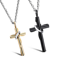 His & Hers Matching Set Love Devotion Couple Pendant,Stainless Steel,Cross Design