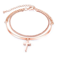 Fashion 18K Gold Platted Copper Bracelet for Women,6.29‘’+1.57‘', Cross Bracelet for Girls