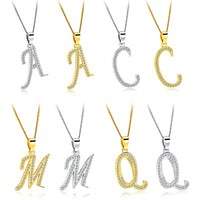 18K Gold Plated Copper Large Big Letters Pendant Necklace Script Name Monogram Necklaces for Women