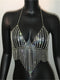 Crop Tops Rhinestone Tufted Bling Summer Women Metal Chain Body Gold Sexy Cami Tops Dancing Party Club