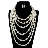 New Simple Fashion Vintage Layered Pearl Exaggerated Necklace And Earrings For Woman Baquet Equisite Party Dress Jewelry Set