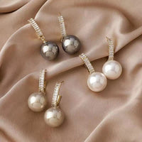 925 Simple silver needle fashion zircon pearl earrings temperament personality design Korean female retro earrings